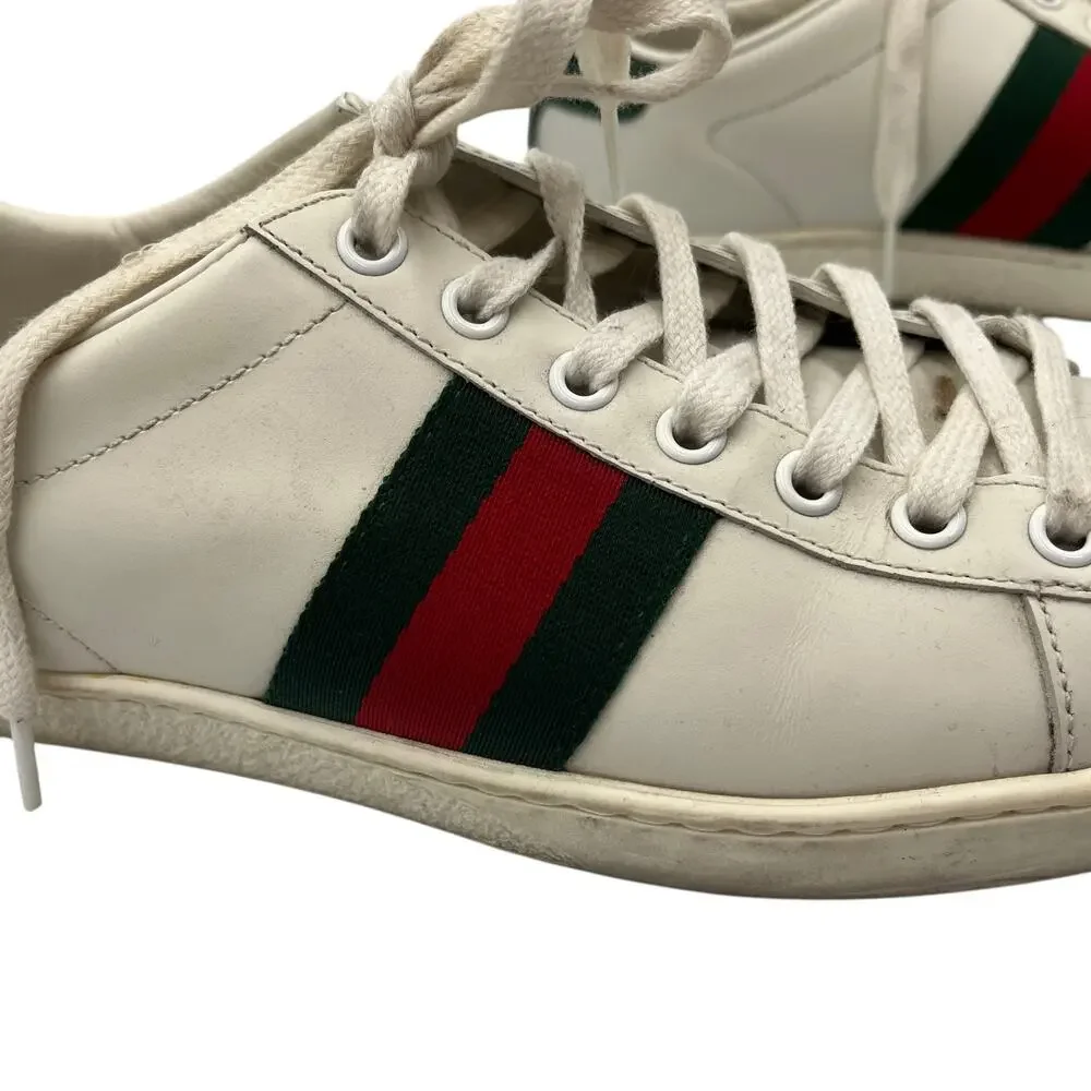 Gucci Sneakers Shoes Ace Web Stripe Leather Low Top White Red Green Size 38 / 8